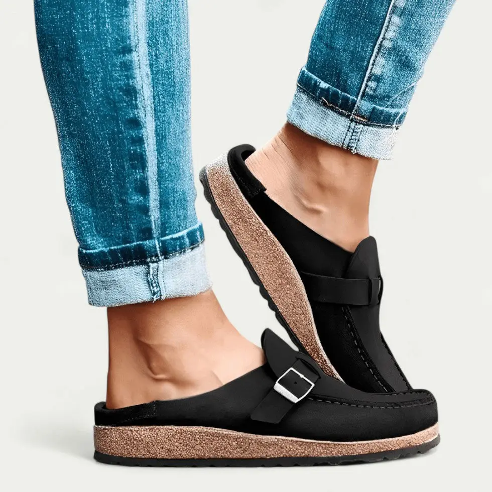 Women's Comfort Suede Mules with Buckle Detail - Image 5