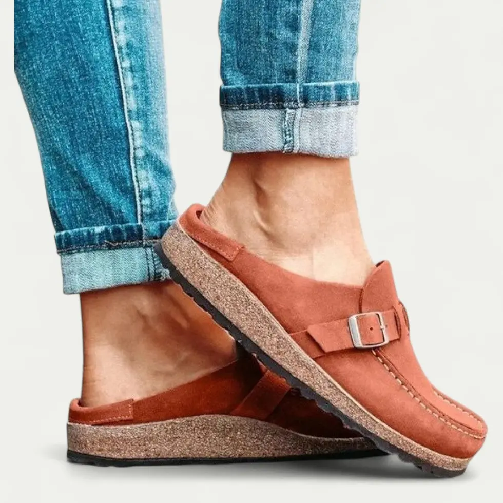 Women's Comfort Suede Mules with Buckle Detail - Image 7