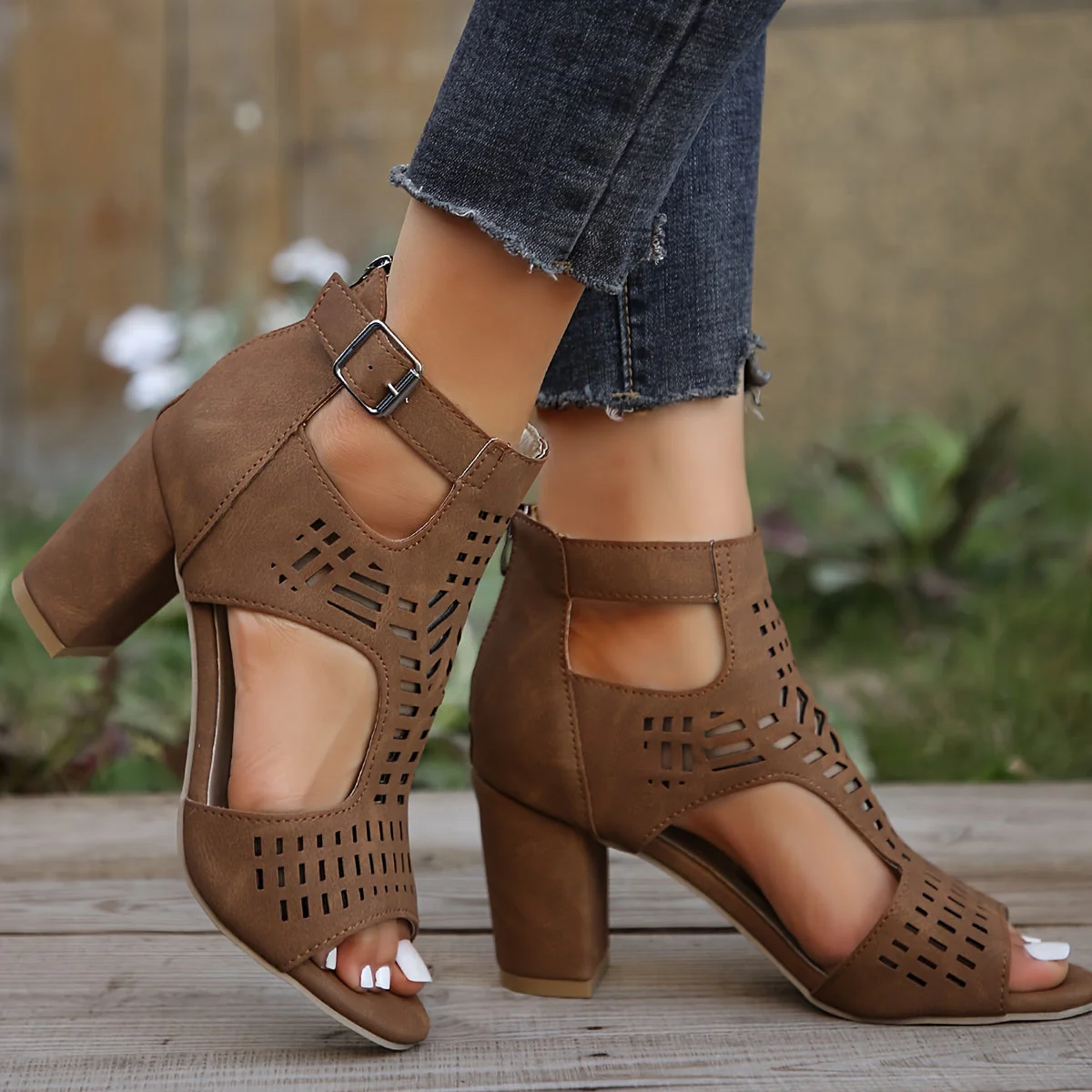 Cut-Out Peep-Toe Ankle Boots for Women – Edgy & Stylish - Image 6