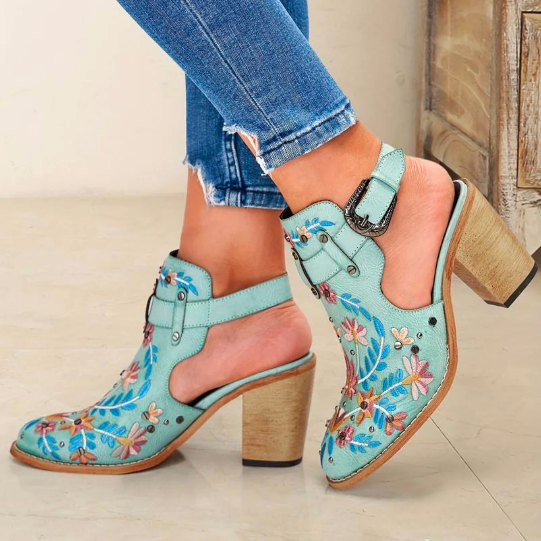Embroidered Floral Ankle Boots for Women – Stylish Western Design - Image 3