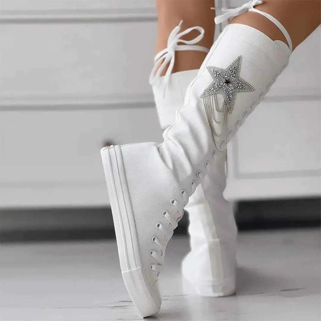 Lace-Up Knee-High Sneaker Boots – Trendy Design & Comfortable - Image 3